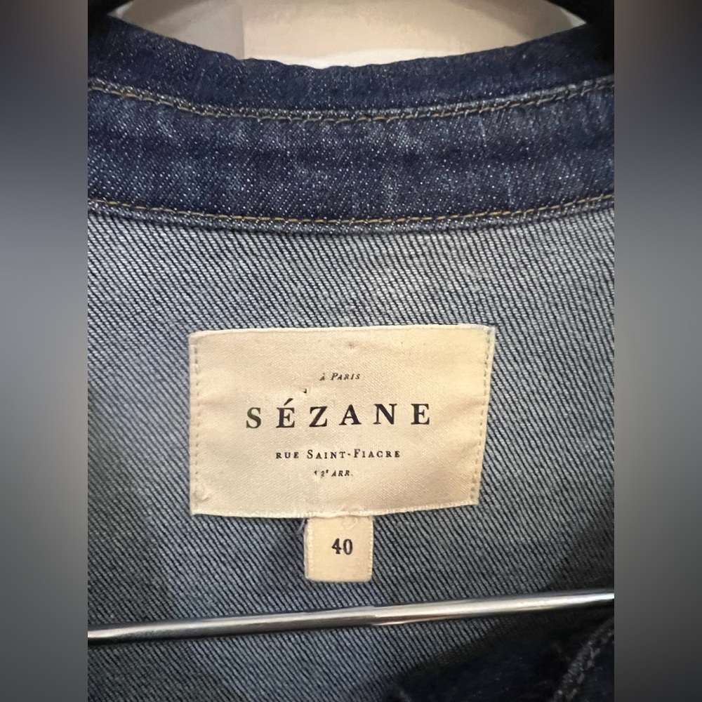 Sezane Dark Blue Denim Button-Front Mini Dress - Picture 5 of 7